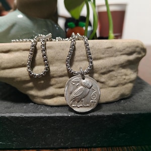 Handmade Ancient Greek Silver Coin Necklace Vintage Athena Coin Pendant Minimalist owl pendant