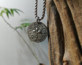 Handmade Shekel Silver Coin Necklace Vintage Jerusalem Grail Pendant Minimalist unisex everyday jewelry