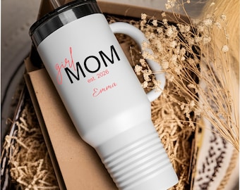 Regalo para el Día de la Madre 2026, Vaso térmico Girl Mom Est 2026 de 40 oz, Regalo para mamá primeriza, Taza personalizada para mamá, Regalo para baby shower, Taza de viaje isotérmica