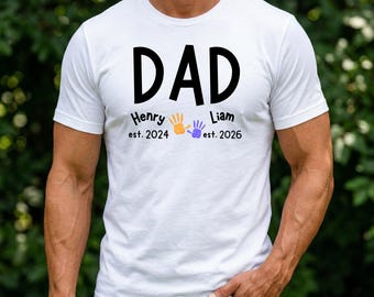Camiseta personalizada para papá, regalo del Día del Padre, camiseta personalizada con el nombre de los niños, regalo para el primer Día del Padre, camiseta para papá primerizo, regalo de los niños.
