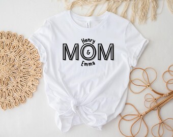 Camiseta blanca para mamá personalizada, Mamá personalizada Est 2026, Regalo para mamá, Camiseta con nombres de bebé, Regalo del Día de la Madre, Camiseta para mamá primeriza