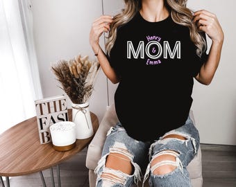 Camiseta personalizada para mamá negra, Mamá personalizada Est 2026, Regalo para mamá, Camiseta con nombres de bebé, Regalo del Día de la Madre, Camiseta para mamá primeriza