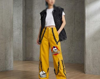 Black Gothic Skull Cargo Pant Punk Grunge Streetwear MEESA FASHION