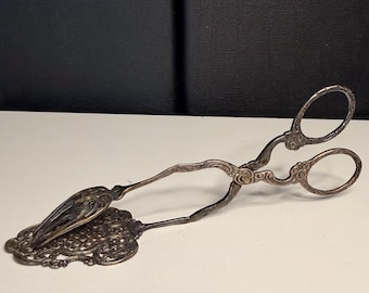 Antique Ornate Pastry Tongs • Victorian Silverplate Serving Utensil