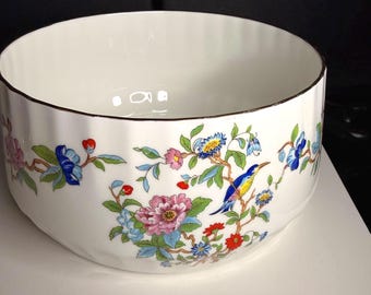 Vintage Aynsley Pembroke Bone China Bowl – Scalloped Floral Bird Pattern, Gold Trim