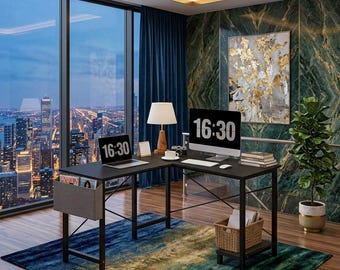 L-Shaped Desk 50 Inch – Modern Corner Workstation Storage Bag, Metal Frame Home Office Furniture