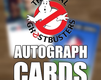 Tarjetas coleccionables autografiadas de Los Verdaderos Cazafantasmas, listas para convenciones. Tarjetas con firmas personalizadas.