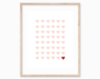 Impresión de corazones: impresión rosa para San Valentín, imprimible de San Valentín, impresión artística, decoración de habitación de niñas, arte de pared rosa para guardería, decoración de Galentines