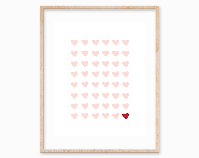 hearts print- pink valentine's day print, valentine printable, art print, girls room decor, pink nursery wall art, galentines decor