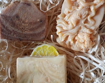 Coffret cadeau de savons de créateur faits main : « Huiles nourrissantes Fraîcheur d'agrumes »