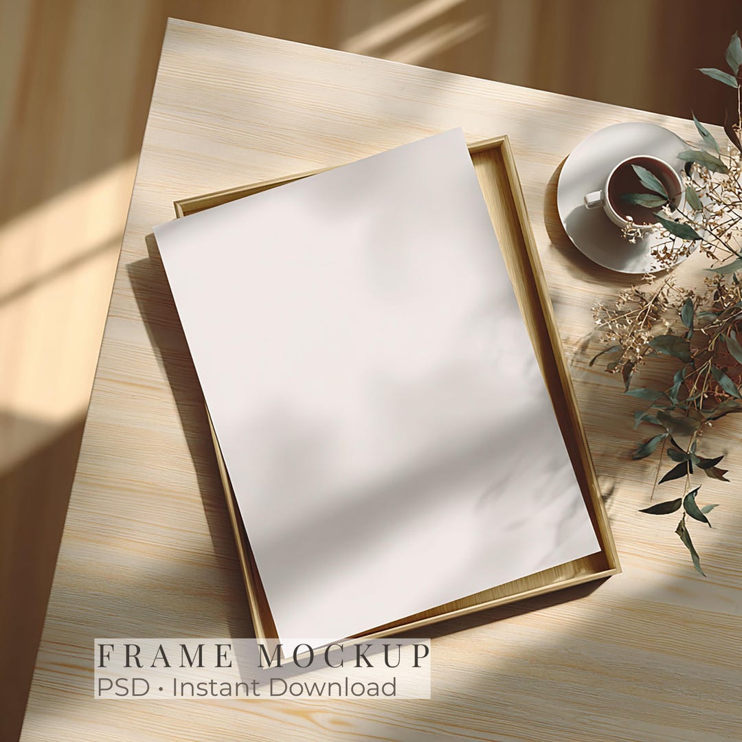 Tabletop Poster Mockup, DIN A Ratio Wood Frame on Desk, A1 A2 A3 A4 ...
