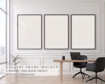 Office Gallerierahmen Mockup, 3 Vertikale Rahmen, PSD Smart Objekt, 2x3 Poster Mockup, Klassisches Büro Wand Kunst Mockup, JPG