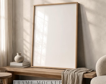 Skandinavischer Rahmen Mockup, DIN A Poster Mockup, Neutrales Interior PSD Smart Objekt, Eichenrahmen Mockup, Digitaler Download