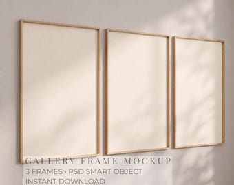 3 Bilderrahmen Galerie Wand Mockup, 2: 3 dünner Holzrahmen Mockup, minimalistisches Poster Mockup für Kunst, Dreifach Rahmen Mockup PSD Smart Objekt