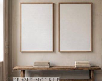 Vintage Frame Mockup, 2 Poster Frames, PSD Smart Object, 2:3 Wall Art Mockup, Rustic Neutral Interior Mockup, JPG Download