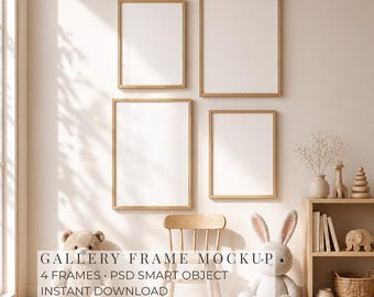 Kinderzimmer Bilderrahmen Mockup, Kinderzimmer Wandrahmen, Skandinavische Innenszene, PSD Smart Objekt Vorlage, leere Posteranzeige