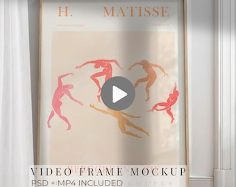 Video Rahmen Mockup PSD, DIN A Poster Mockup, animierter Eiche Rahmen, Skandinavisches Wand Kunst Mockup, MP4 JPG Download
