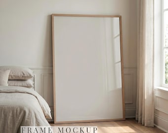 Schiefer Rahmen Mockup, Skandinavische Schlafzimmerszene, Vertikales Poster Display im Verhältnis 2: 3, PSD Smart Objekt, Neutrales Interieur Download