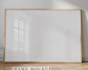Horizontaler Rahmen Mockup PSD Verhältnis 3:2, skandinavischer Innenraum Mockup, Holzrahmen Mockup Landschaft, Poster Mockup gestylt Foto