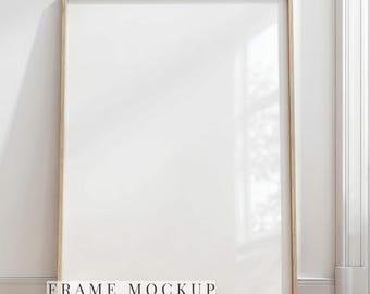 DIN A Rahmen Mockup PSD, Minimalistische Eiche Poster Mockup, Skandinavische Wand Kunst Mockup, Quadrat JPG, Sofort Download