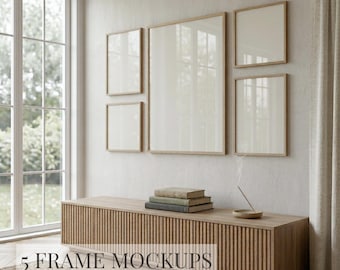 Skandinavischer Rahmen Mockup Set - 5 Rahmen Galeriewand PSD, 4 5 & 5 4 Ratio Mockup, bearbeitbares Smart Objekt, Instant Download