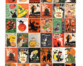 Vintage Halloween-kaarten collagevel: retro griezelige clipart (digitale download)