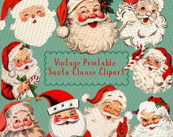 Vintage-Weihnachtsmann-Clipart-Bundle, 12 PNGs, Retro-Weihnachts-Clipart, niedliche Weihnachtsmann-Vorlage zum Ausdrucken, Weihnachts-Junk-Journal (Digitaler Download)