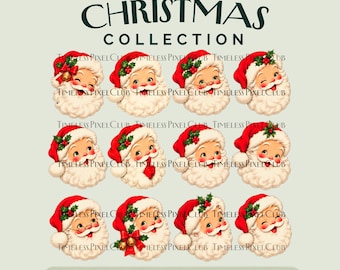 Vintage kerstmangezichten clipart uit de jaren 50, retro kerst-PNG's (digitale download)