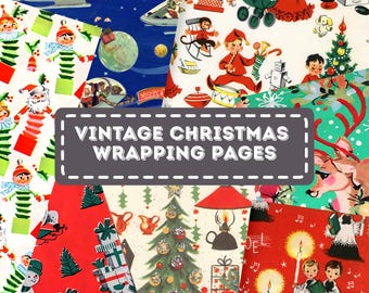 Vintage Christmas Wrapping Paper Pages – Retro Holiday Junk Journal (Digital Download)