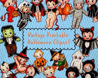 Vintage Halloween Kewpie Clipart: Spooky Jack-O-Lantern, Ghosts (Digital Download)