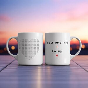 Binary Heart Mug, You Are My 1 to My 0, Nerdy Valentine Gift, Programmer Couple Gift, Coder Gift, Tech Geek Mug, Geeky Anniversary Gift