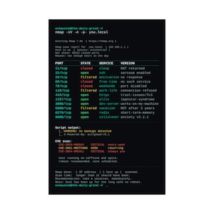 Pôster engraçado de varredura Nmap para hackers de Linux, arte de parede para terminal de administrador de sistemas, presente para programador de cibersegurança, decoração de escritório para geek de TI e segurança de redes.