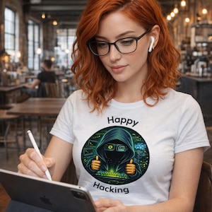 Happy Hacking Hacker Thumbs Up T-Shirt, Cybersecurity Gift, Ethical Hacker Tee, Infosec Shirt, Programmer Gift, CTF Player, Tech Humor