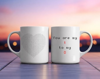 Funny Programmer Couples Coffee Mug, Binary Heart Love Mug Geek Gift, You Are My 1 to My 0 Hacker Mug, Nerdy Valentine Anniversary Gift