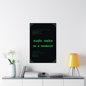 Funny linux programmer poster, sudo make me a sandwich terminal wall art print, sysadmin hacker gift poster, command line coder office decor
