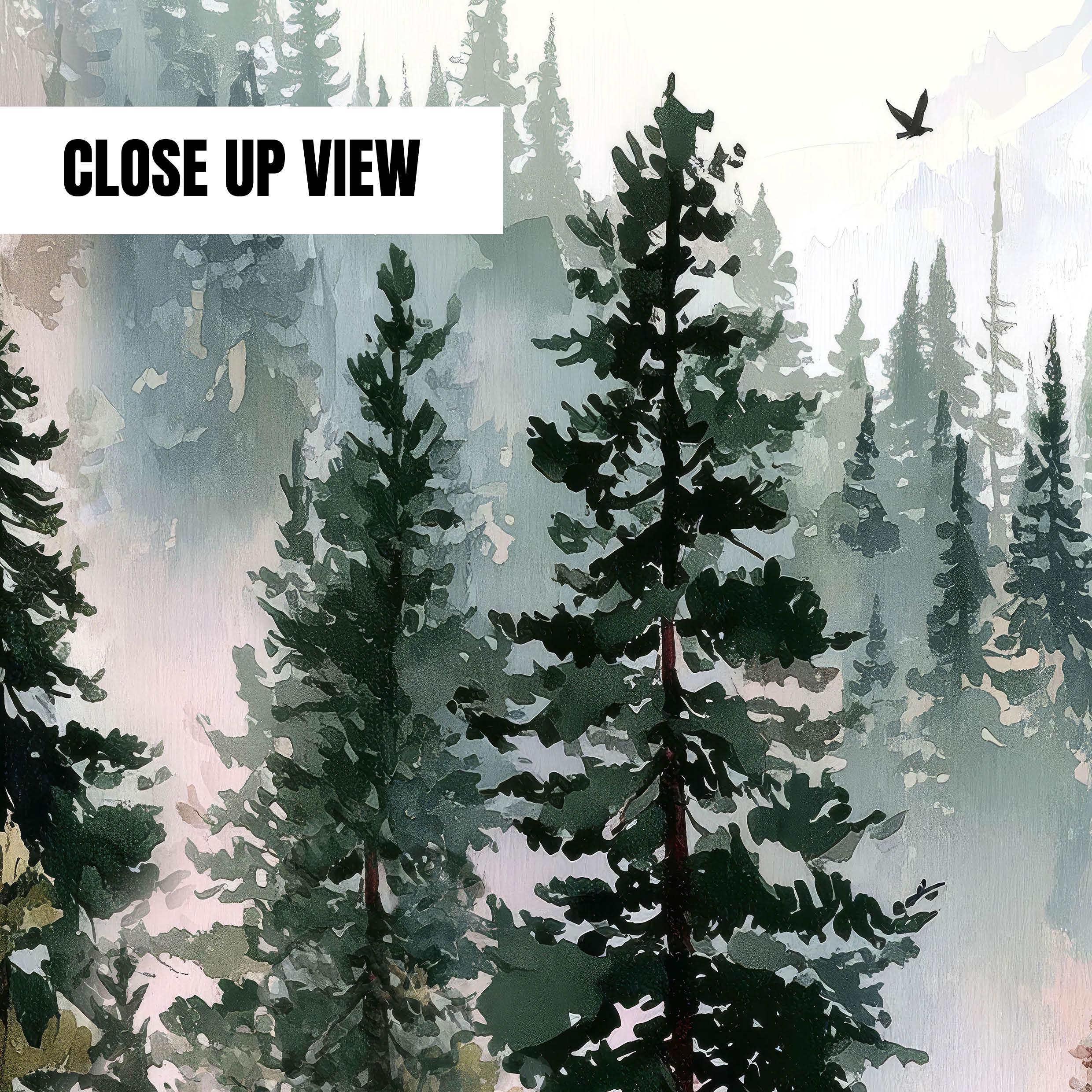 Misty Pine Tree Forest Canvas Large Horizontal Woodland Nature Wall Art ...