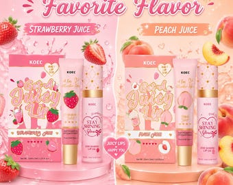 Juicy Lip Oil & Gloss Duo, Strawberry Peach Flavors, Korean Style Hydration