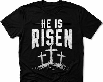 Jesus 3 Kreuz Grafik T-Shirt | Er ist auferstandenes Shirt | Christliche Kleidung
