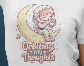 Orbiting My Thoughts Shirt,Cute Astronaut Tee,Back To The Moon,One Mission Launch T-Shirt,Moon Landing Shirt,Planet Lover Tee,Cosmic Design