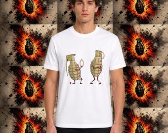 Funny Grenade T Shirt, Cartoon Bomb Graphic Tee, Military Humor Shirt, Cute Explosive Character Tee Gift Idea