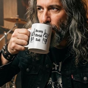 Heavy Metal Dad Mug – Dad Coffee Mug with Devil Horns – Father’s Day Gift for Dad, Metal Lover Mug, Cool Father Gift, Rock Mug