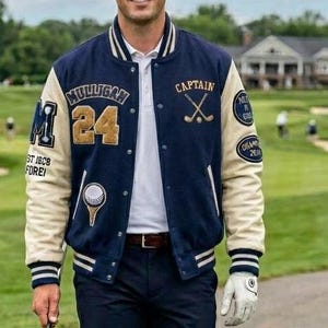 Golf Team Varsity Jacket, Custom Chenille & Embroidered Letterman Jacket, Athlete Gift for Him Personalized Logo Bomber Coat Vintage Style