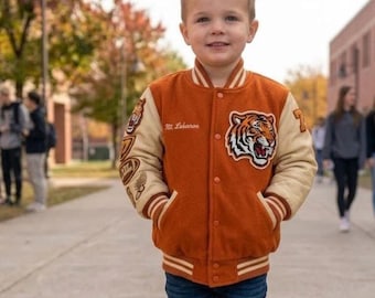 Bomber Varsity Jacket Chenille & Embroidered Children’s Coat  Gift for Kids Custom Personalized Logo Toddler Letterman Jacket,