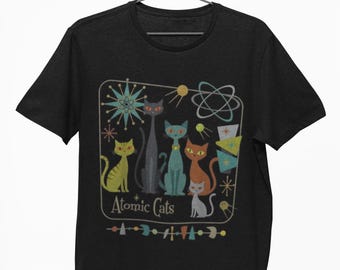 Retro Shirt | Atomic Cats Mid Century Modern T-Shirt | 1950s Vintage Style Graphic Tee | Atomic Age Cat Lover Gift | MCM Clothing