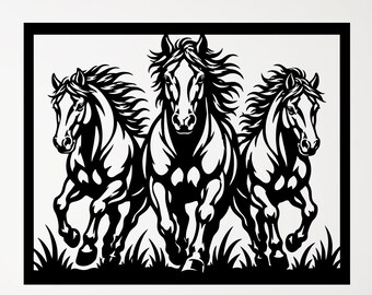 Running Horses Wall Art SVG | Horses SVG Cut File | Wild Horse Wall Art | Equestrian Laser Cut Svg, dxf, eps, png for Cnc & Western Décor