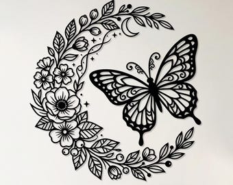 Farfalla floreale SVG PNG DXF, File di taglio farfalla fiore, Design farfalla taglio laser, Decorazione giardino, Fioriture primaverili, Arte botanica, File di taglio