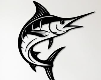 Arte mural de marlín en formato SVG y DXF / Diseño de pez espada cortado con láser / Archivo SVG de marlín / Decoración de pesca / Arte mural para el hogar estilo cabaña de pesca / Descarga digital