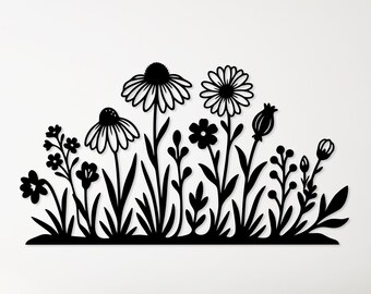 Arte mural de flores en metal SVG DXF PNG / Archivo de corte láser de flores / Diseño de corte por plasma CNC / Decoración botánica de pared / Diseño floral CNC