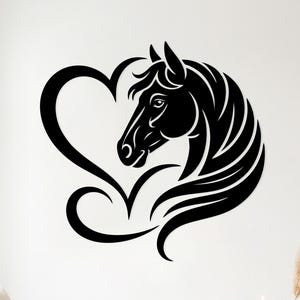 Horse Heart SVG DXF | Equestrian Love Horse Silhouette | Horse Lover Gift | Farm Animal Wall Art | CNC Laser Cut File | Horse Head Svg