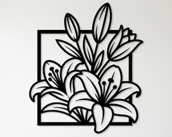 Decorazione murale in metallo con fiori SVG DXF / File di taglio per design floreale / Decorazione murale DXF / Decorazione murale con fiori / Arredamento casa in stile rustico / Download digitale